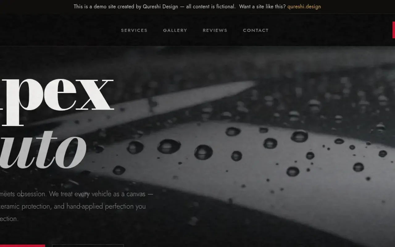 Apex Auto Detailing demo website — car detailing homepage