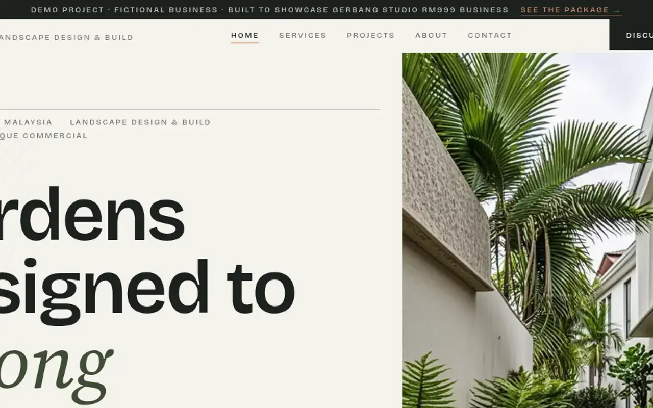 Lereng & Leaf demo website — landscaping services homepage